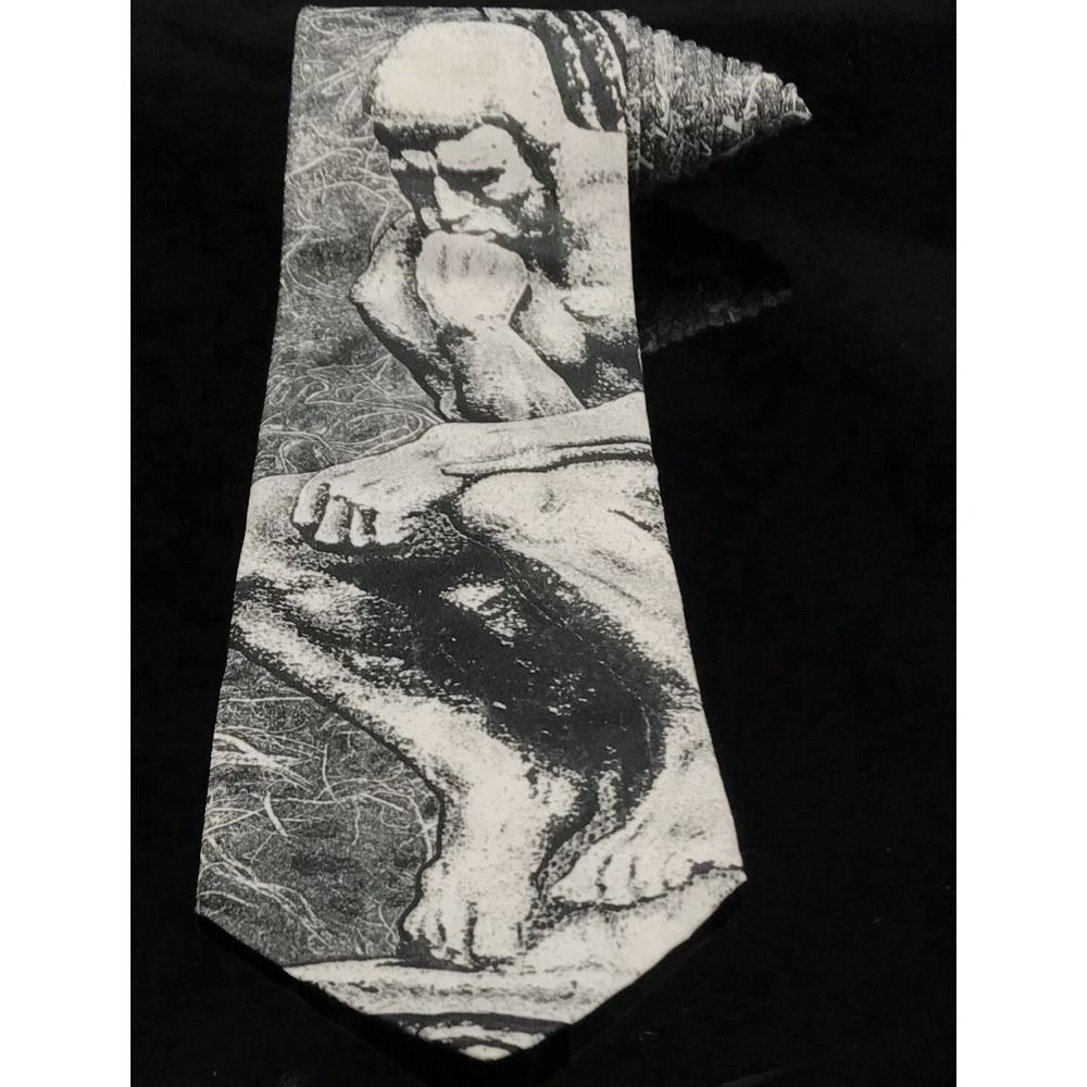 Ralph Marlin The Thinker Art Museum Statue Neck Tie 90s Vintage 1992 Science